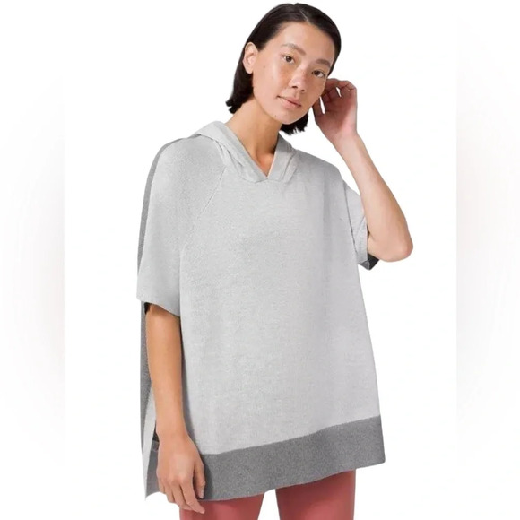LULULEMON Womens Opened Up Hooded Poncho Size S/M Gray Color Block Tunic Sweater - Picture 1 of 8